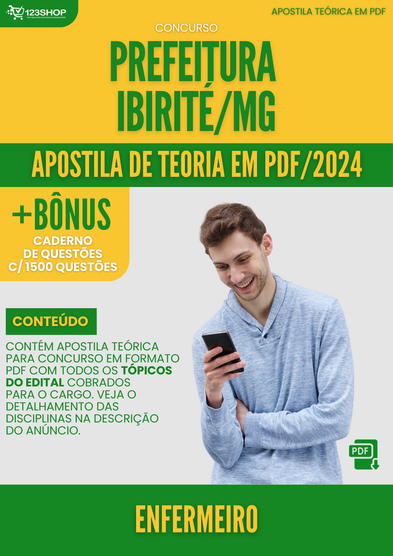 Apostila Teórica para Concurso Pref Ibirité MG 2024 Enfermeiro - Com Caderno de Questões | loja123shop