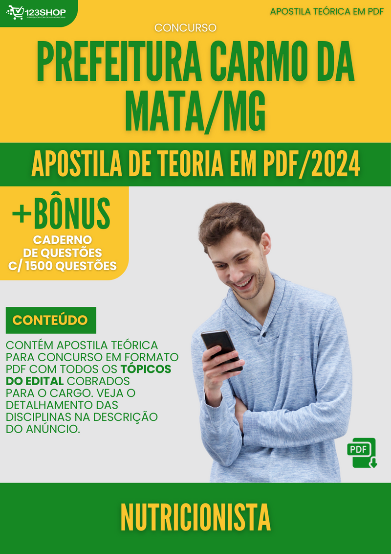 Apostila Teórica para Concurso Prefeitura Carmo Mata MG 2024 Nutricionista - Com Caderno de Questões | loja123shop