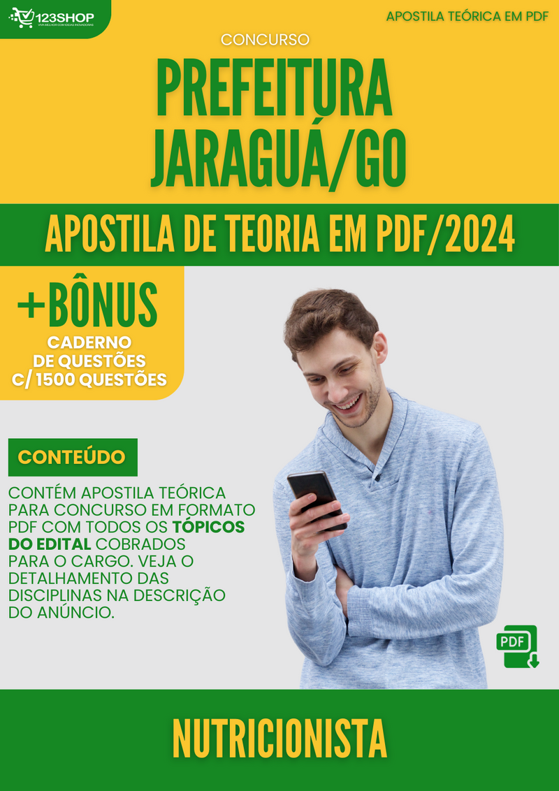 Apostila Teórica para Concurso Pref Jaraguá GO 2024 Nutricionista - Com Caderno de Questões | loja123shop