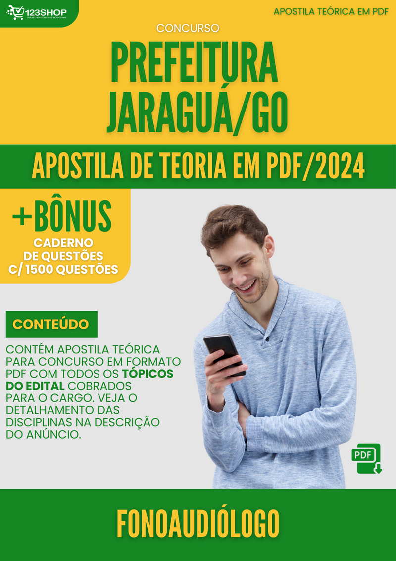 Apostila Teórica para Concurso Pref Jaraguá GO 2024 Fonoaudiólogo - Com Caderno de Questões | loja123shop