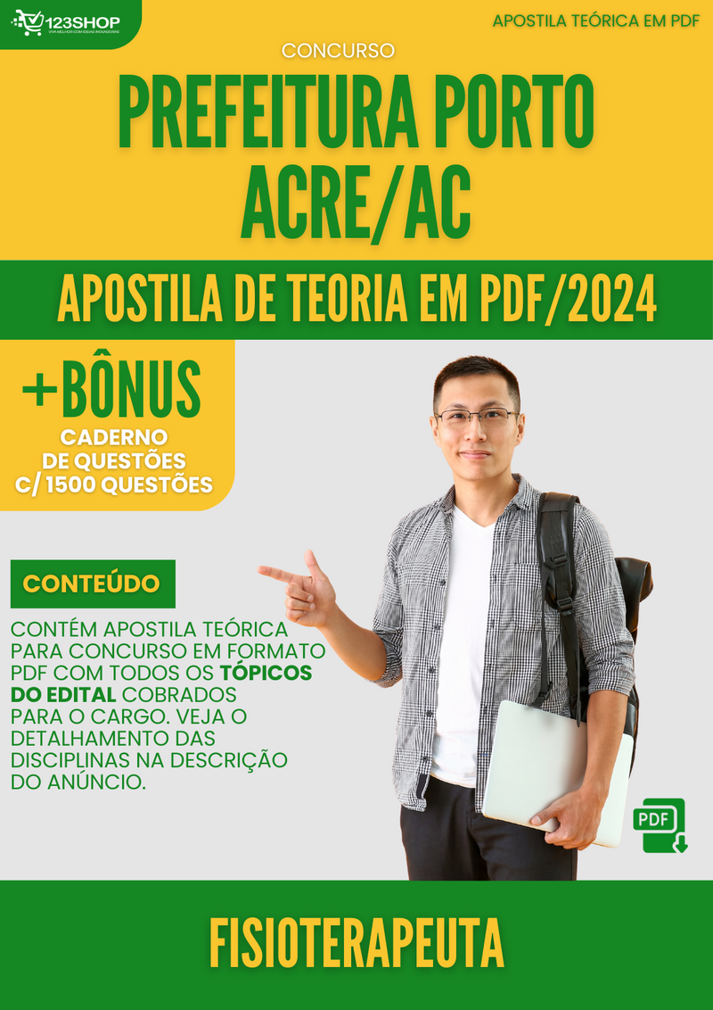 Apostila Teórica para Concurso Prefeitura Porto Acre AC 2024 Fisioterapeuta - Com Caderno de Questões | loja123shop