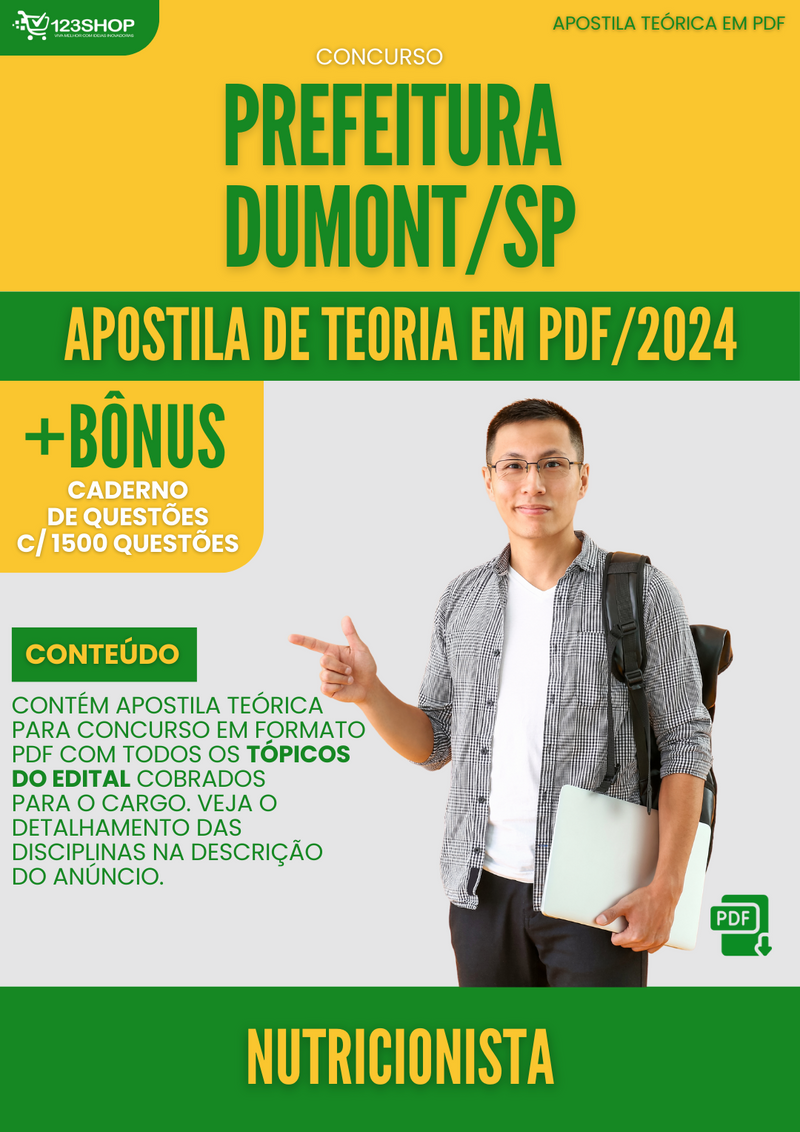 Apostila Teórica para Concurso Pref Dumont SP 2024 Nutricionista - Com Caderno de Questões | loja123shop