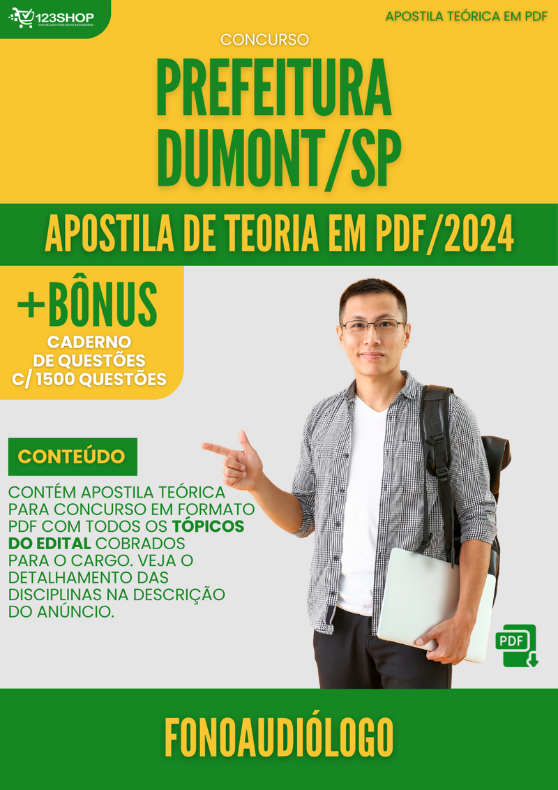 Apostila Teórica para Concurso Pref Dumont SP 2024 Fonoaudiólogo - Com Caderno de Questões | loja123shop