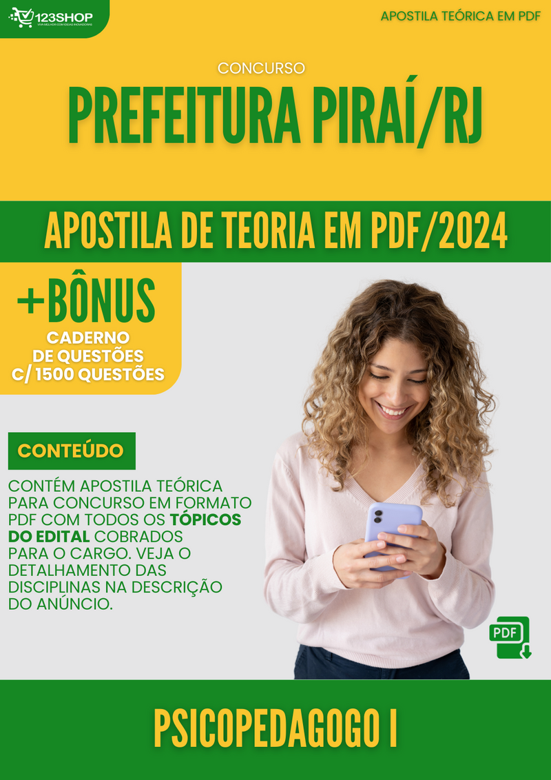 Apostila Teórica para Concurso Pref Piraí RJ 2024 Psicopedagogo I - Com Caderno de Questões | loja123shop