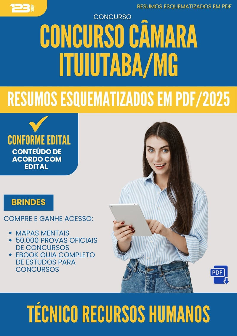 Resumos Esquematizados para Concurso Apostila Tecnico Recursos Humanos Camara da Prefeitura Ituiutaba Mg 2025 - Conteúdo de Acordo com Edital