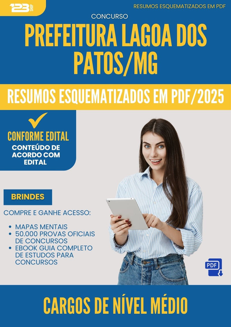 Resumos Esquematizados para Concurso Apostila Cargos De Nivel Medio da Prefeitura Lagoa Dos Patos Mg 2025 - Conteúdo de Acordo com Edital