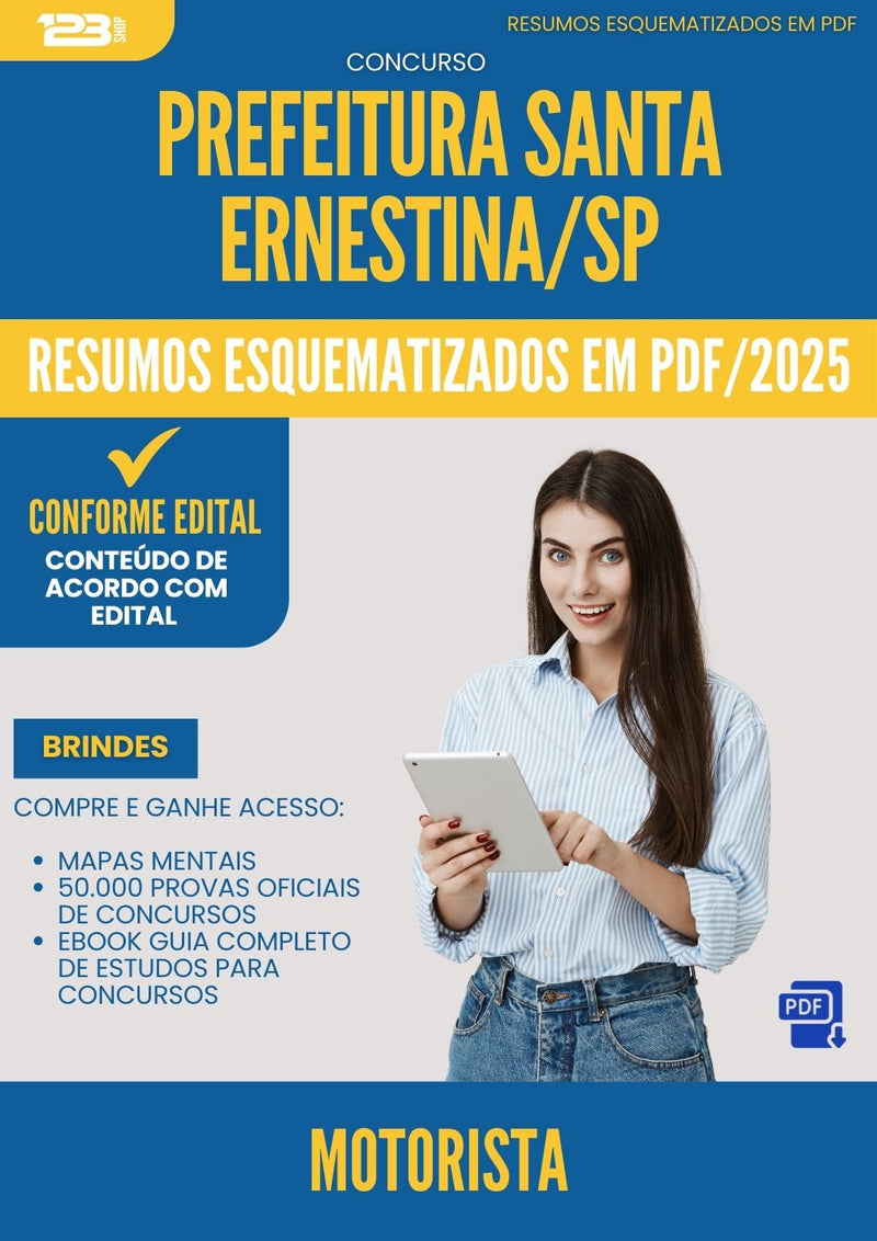 Resumos Esquematizados para Concurso Apostila Motorista Santa da Prefeitura Ernestina Sp 2025 - Conteúdo de Acordo com Edital
