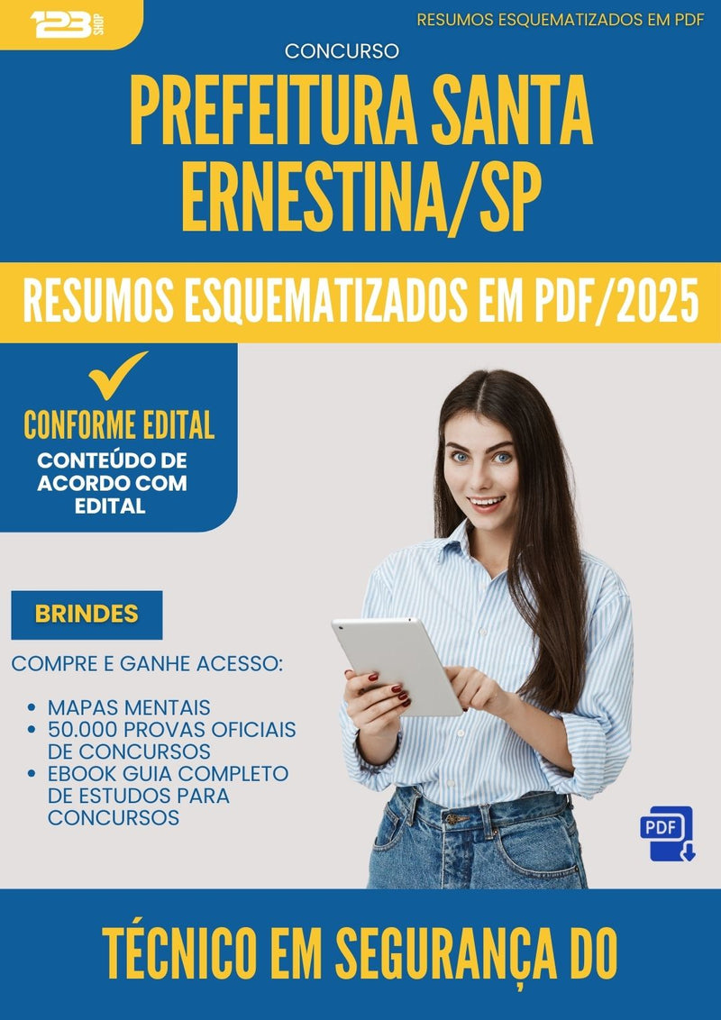 Resumos Esquematizados para Concurso Apostila Tecnico Em Seguranca Trabalho Santa da Prefeitura Ernestina Sp 2025 - Conteúdo de Acordo com Edital