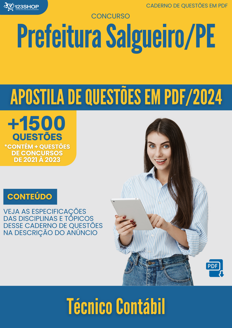 Apostila de Questões para Concurso da Prefeitura Salgueiro/PE 2024 Técnico Contábil - Mais de 1.500 Questões Gabaritadas | loja123shop