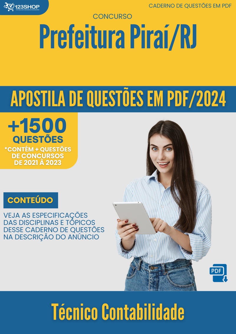 Apostila de Questões para Concurso da Prefeitura de Piraí/RJ 2024 Técnico Contabilidade - Mais de 1.500 Questões Gabaritadas | loja123shop