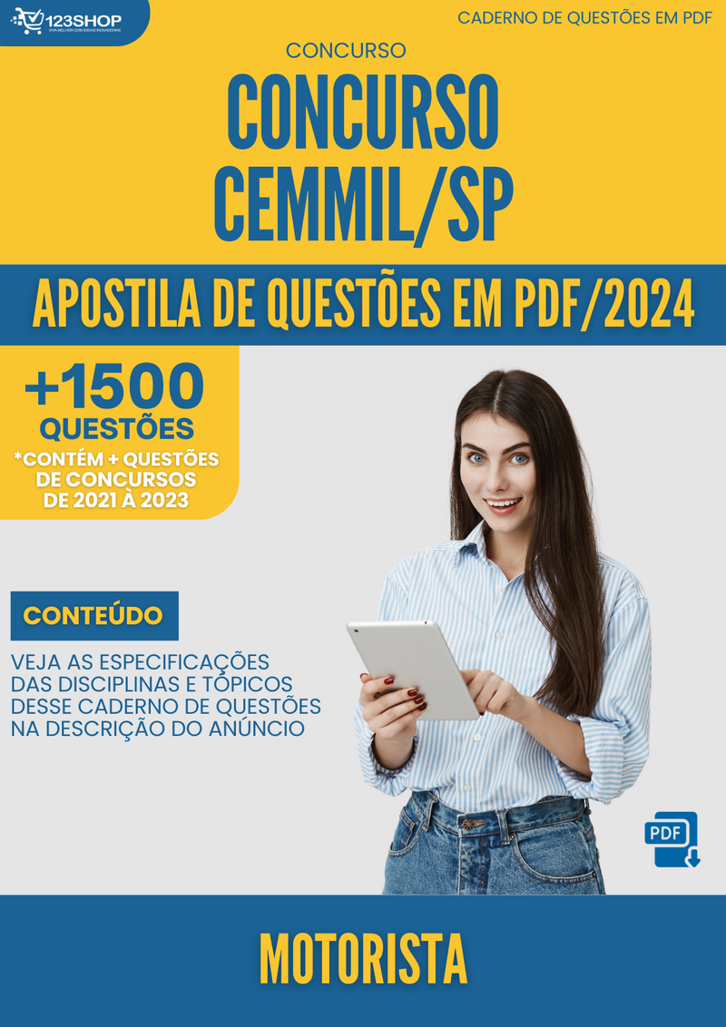 Apostila de Questões para Concurso da CEMMIL/SP 2024 para Motorista - Mais de 1.500 Questões | loja123shop