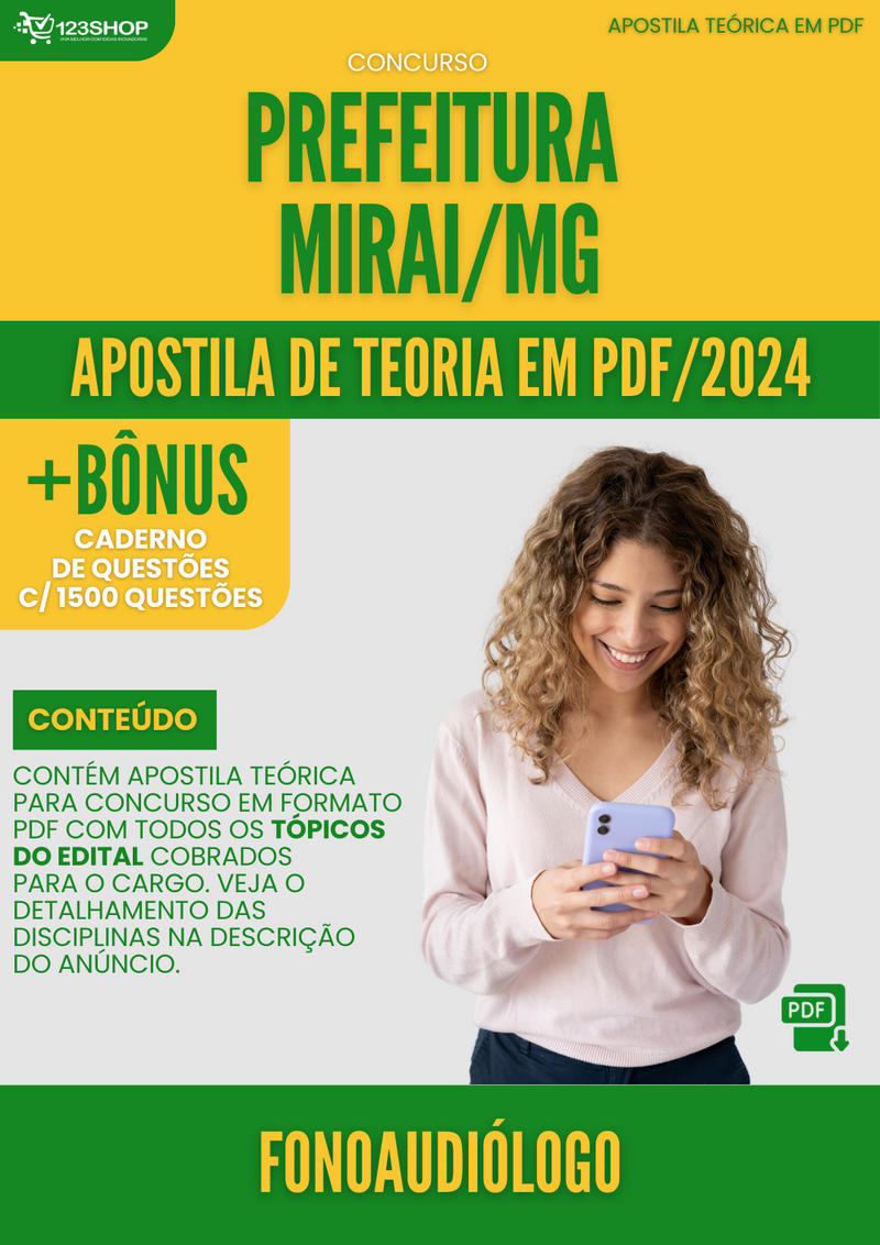 Apostila Teórica para Concurso Pref Miraí MG 2024 Fonoaudiólogo - Com Caderno de Questões | loja123shop