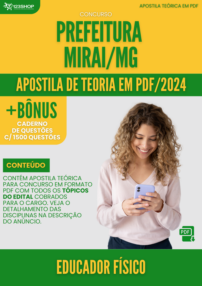 Apostila Teórica para Concurso Pref Miraí MG 2024 Educador Físico - Com Caderno de Questões | loja123shop