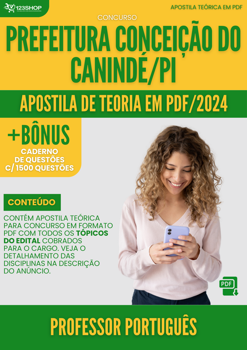 Apostila Teórica para Concurso Pref Conceição do Canindé PI 2024 Professor Português - Com Caderno de Questões | loja123shop