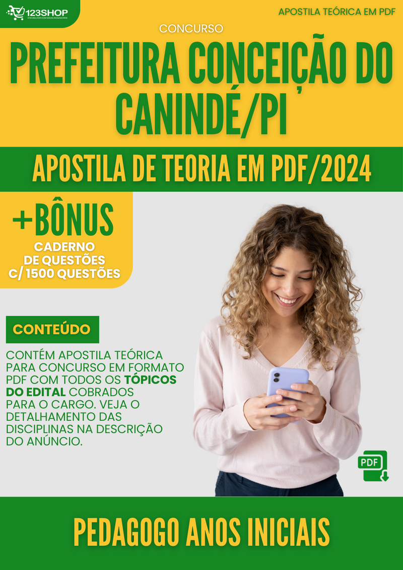 Apostila Teórica para Concurso Pref Conceição do Canindé PI 2024 Pedagogo Anos Iniciais - Com Caderno de Questões | loja123shop