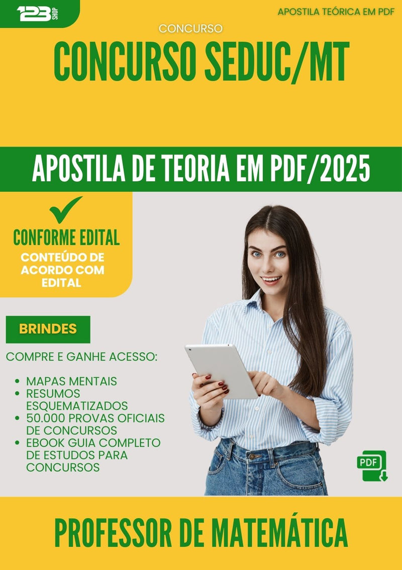 Apostila Teórica para Concurso Professor De Matematica Seduc Mt 2025 - Conteúdo de Acordo com Edital