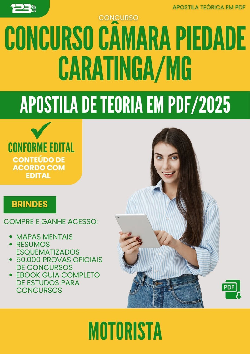 Apostila Teórica para Concurso Motorista Camara Piedade da Prefeitura Caratinga Mg 2025 - Conteúdo de Acordo com Edital