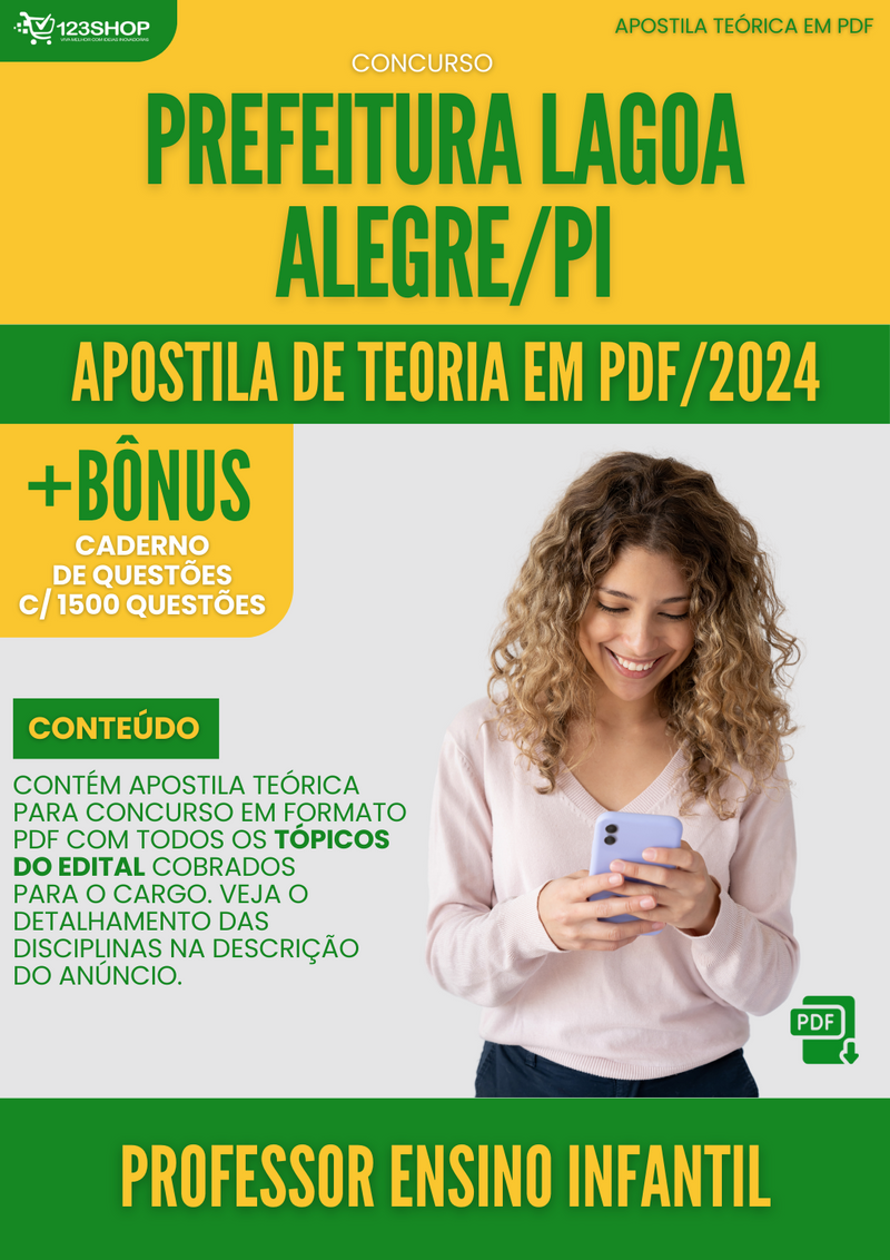 Apostila Teórica para Concurso Prefeitura Lagoa Alegre PI 2024 Professor Ensino Infantil - Com Caderno de Questões | loja123shop