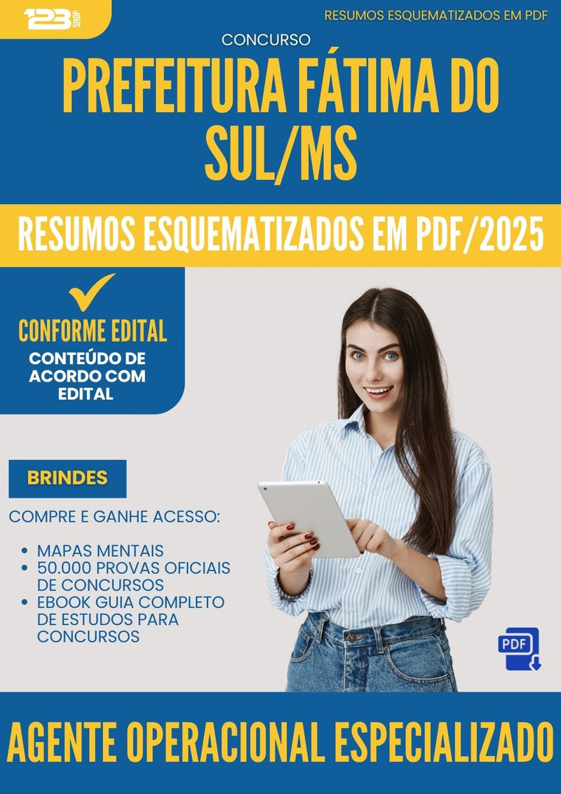 Resumos Esquematizados para Concurso Agente Operacional Especializado da Prefeitura Fatima Do Sul Ms 2025 - Conteúdo de Acordo com Edital