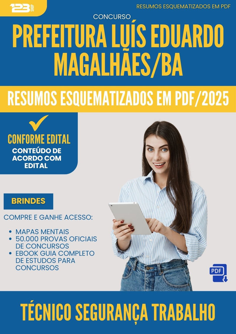 Resumos Esquematizados para Concurso Tecnico Seguranca Trabalho da Prefeitura Luis Eduardo Magalhaes Ba 2025 - Conteúdo de Acordo com Edital