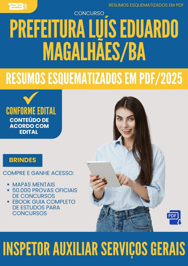 Resumos Esquematizados para Concurso Inspetor Auxiliar Servicos Gerais da Prefeitura Luis Eduardo Magalhaes Ba 2025 - Conteúdo de Acordo com Edital