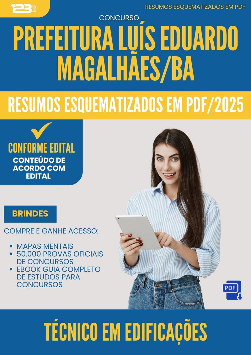 Resumos Esquematizados para Concurso Tecnico Em Edificacoes da Prefeitura Luis Eduardo Magalhaes Ba 2025 - Conteúdo de Acordo com Edital