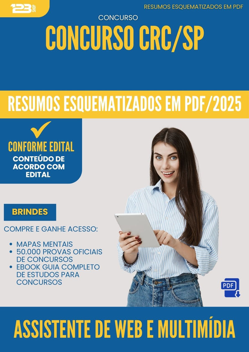 Resumos Esquematizados para Concurso Assistente De Web E Multimidia Crc Sp 2025 - Conteúdo de Acordo com Edital