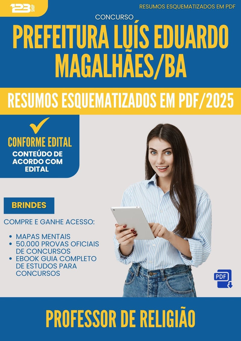 Resumos Esquematizados para Concurso Professor De Religiao da Prefeitura Luis Eduardo Magalhaes Ba 2025 - Conteúdo de Acordo com Edital