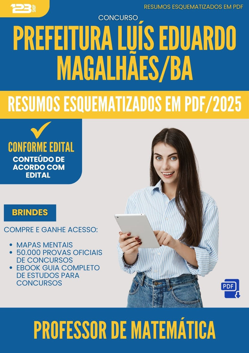 Resumos Esquematizados para Concurso Professor De Matematica da Prefeitura Luis Eduardo Magalhaes Ba 2025 - Conteúdo de Acordo com Edital