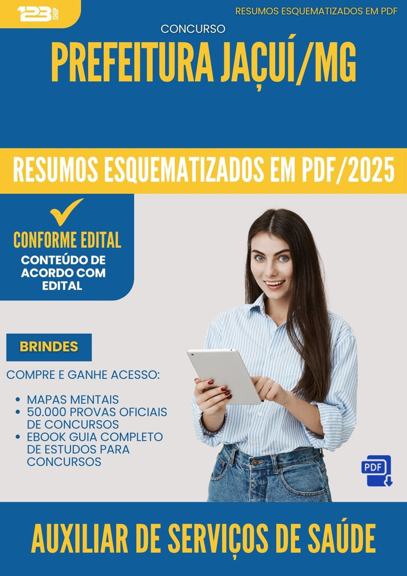 Resumos Esquematizados para Concurso Auxiliar De Servicos De Saude da Prefeitura Jacui Mg 2025 - Conteúdo de Acordo com Edital
