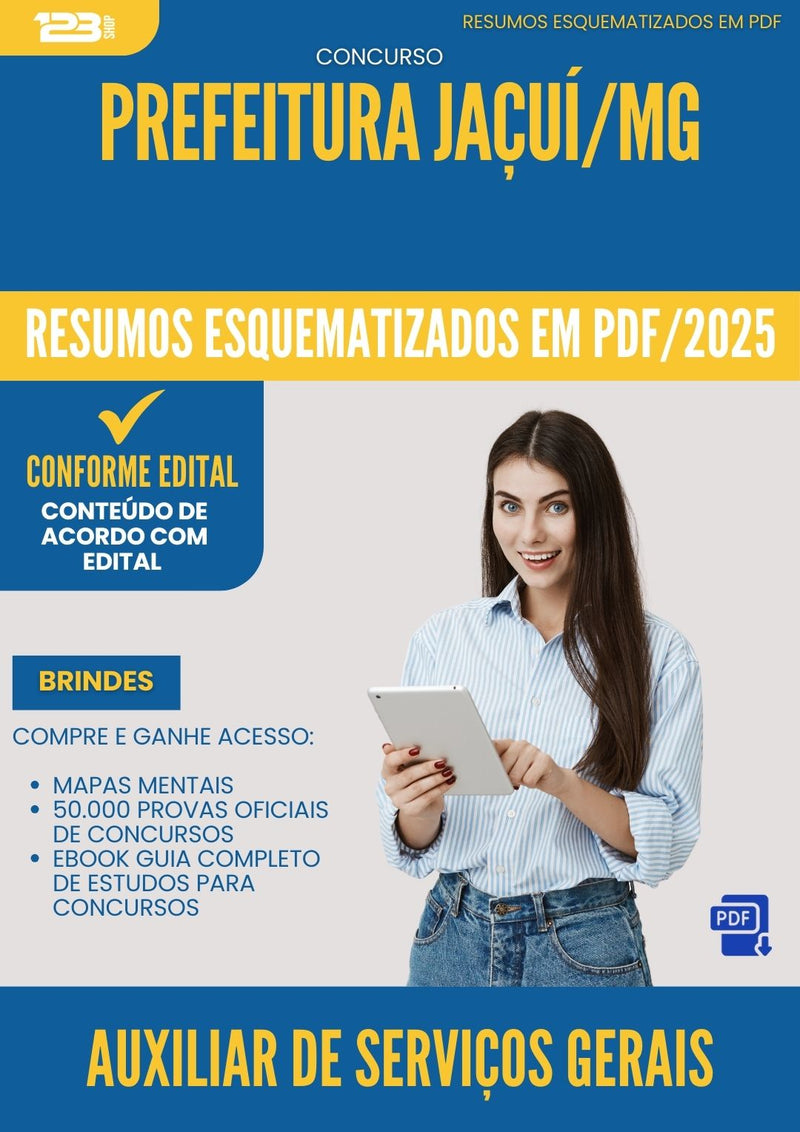 Resumos Esquematizados para Concurso Auxiliar De Servicos Gerais da Prefeitura Jacui Mg 2025 - Conteúdo de Acordo com Edital