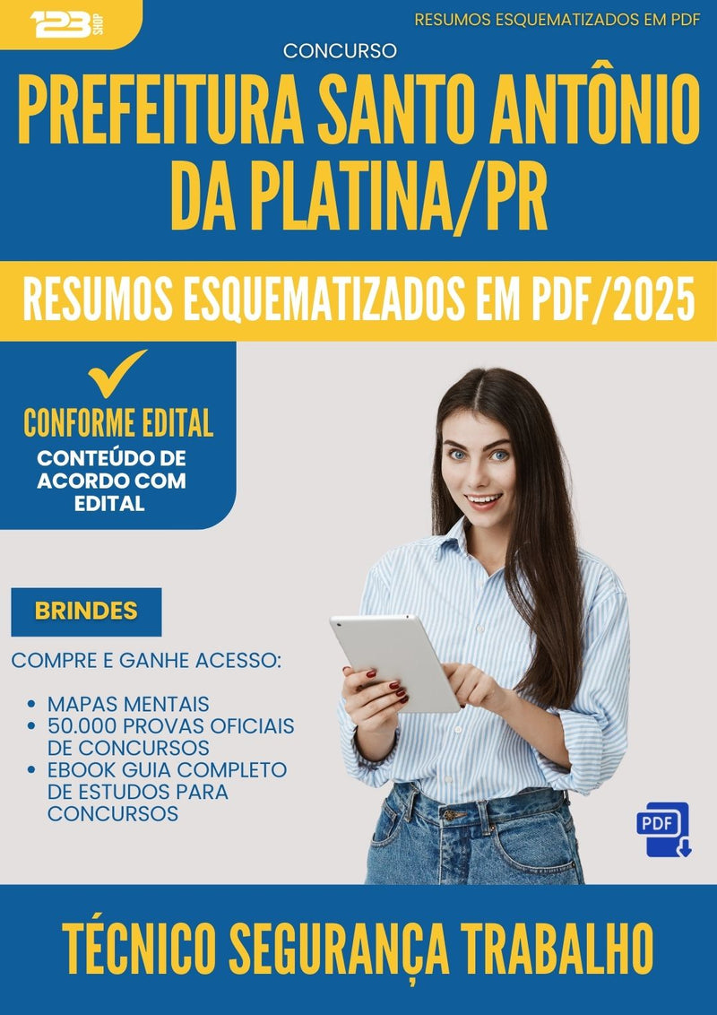 Resumos Esquematizados para Concurso Tecnico Seguranca Trabalho Santo Antonio da Prefeitura Platina Pr 2025 - Conteúdo de Acordo com Edital