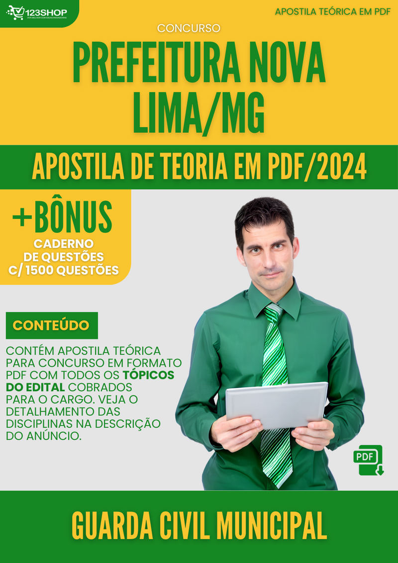 Apostila Teórica para Concurso Pref Nova Lima MG 2024 Guarda Civil Municipal - Com Caderno de Questões | loja123shop