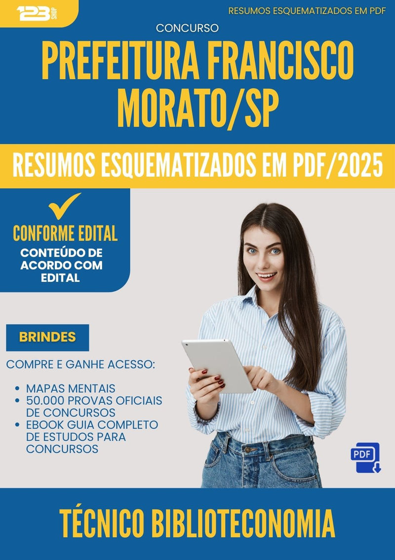 Resumos Esquematizados para Concurso Tecnico Biblioteconomia da Prefeitura Francisco Morato Sp 2025 - Conteúdo de Acordo com Edital