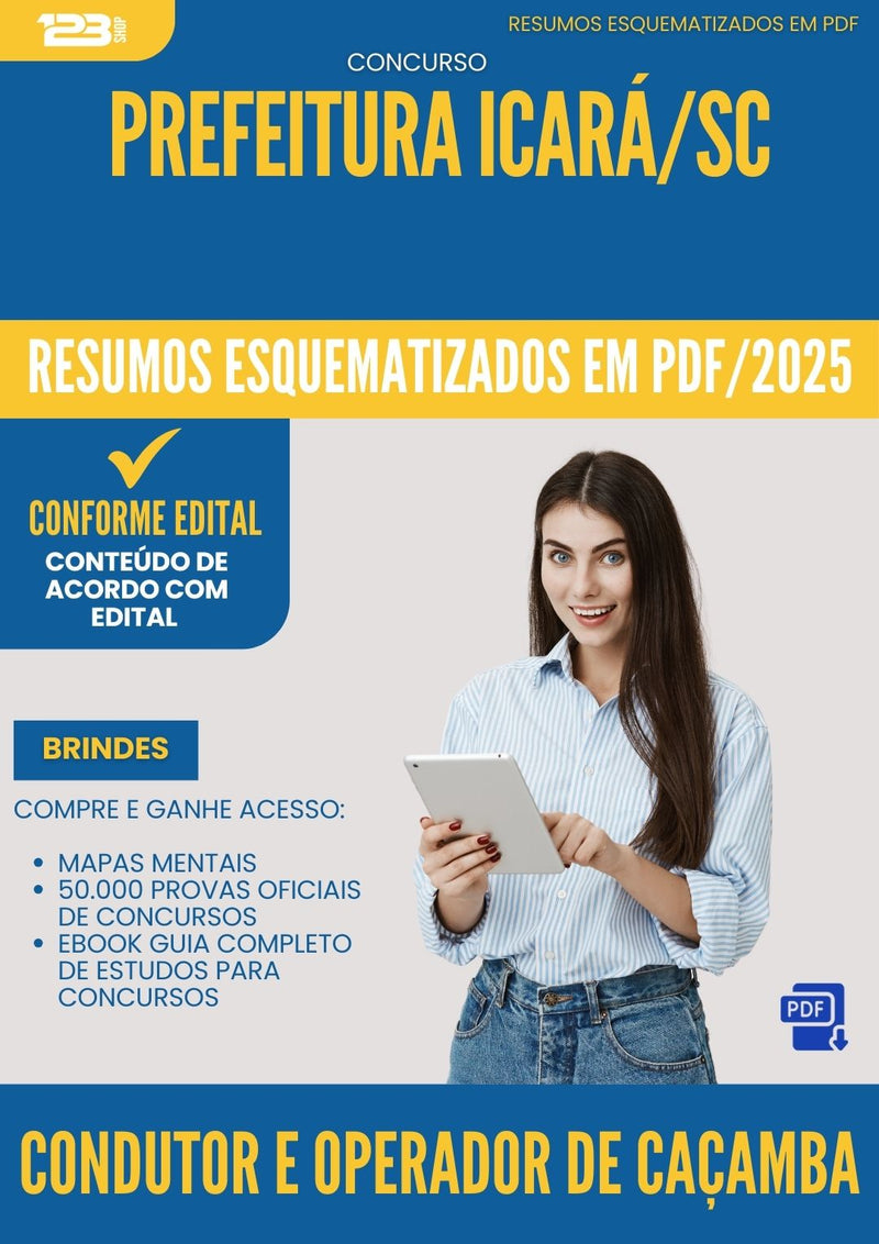 Resumos Esquematizados para Concurso Condutor E Operador De Cacamba da Prefeitura Icara Sc 2025 - Conteúdo de Acordo com Edital