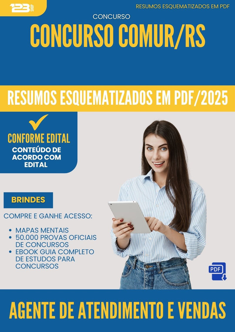 Resumos Esquematizados para Concurso Agente De Atendimento E Vendas Comur Rs 2025 - Conteúdo de Acordo com Edital