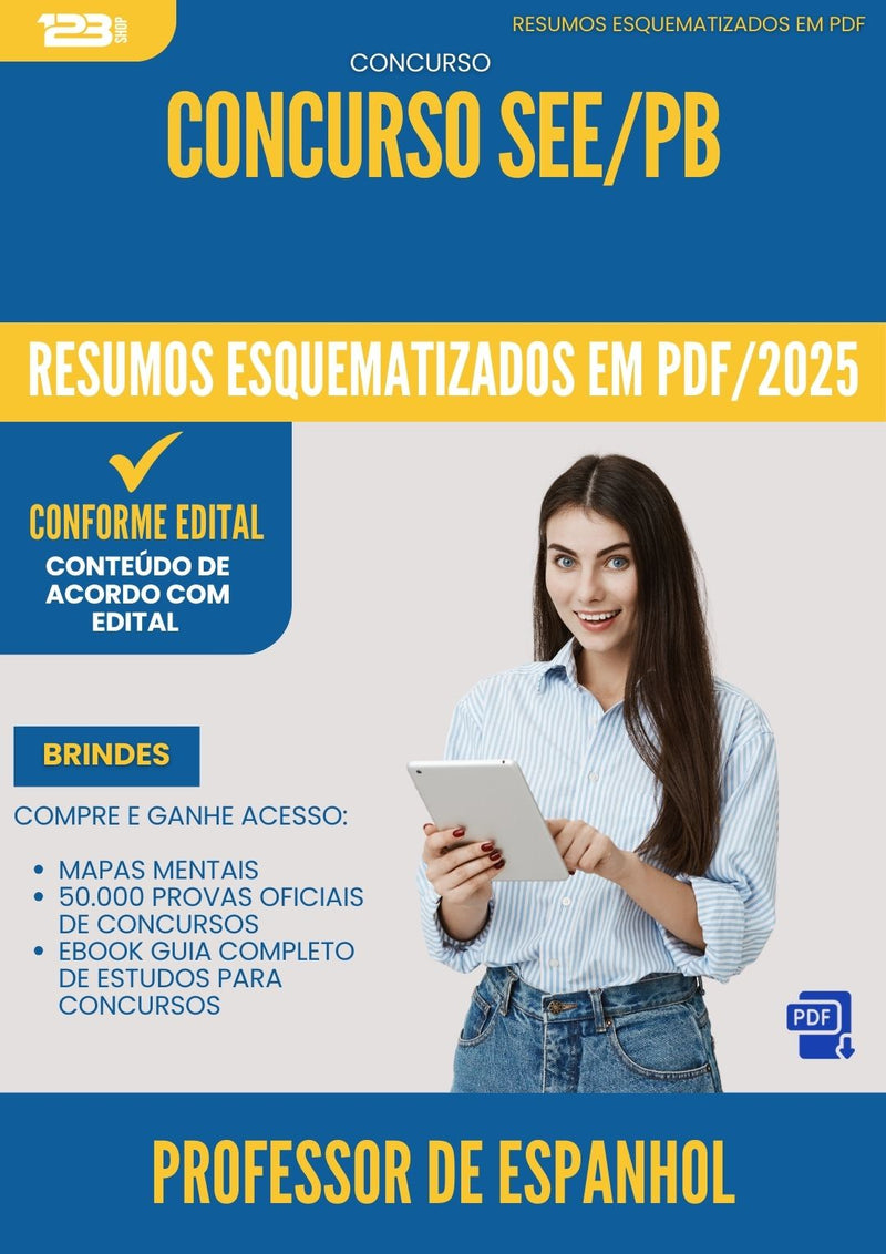 Resumos Esquematizados para Concurso Professor De Espanhol See Pb 2025 - Conteúdo de Acordo com Edital