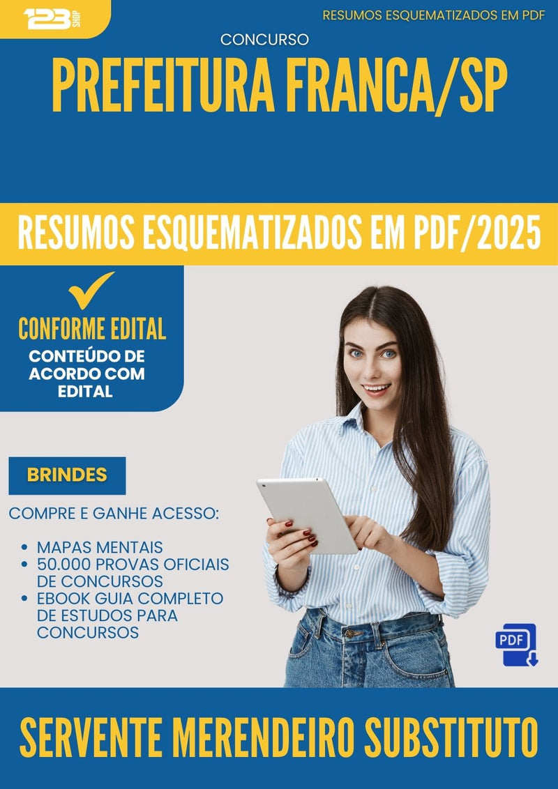 Resumos Esquematizados para Concurso Servente Merendeiro Substituto da Prefeitura Franca Sp 2025 - Conteúdo de Acordo com Edital