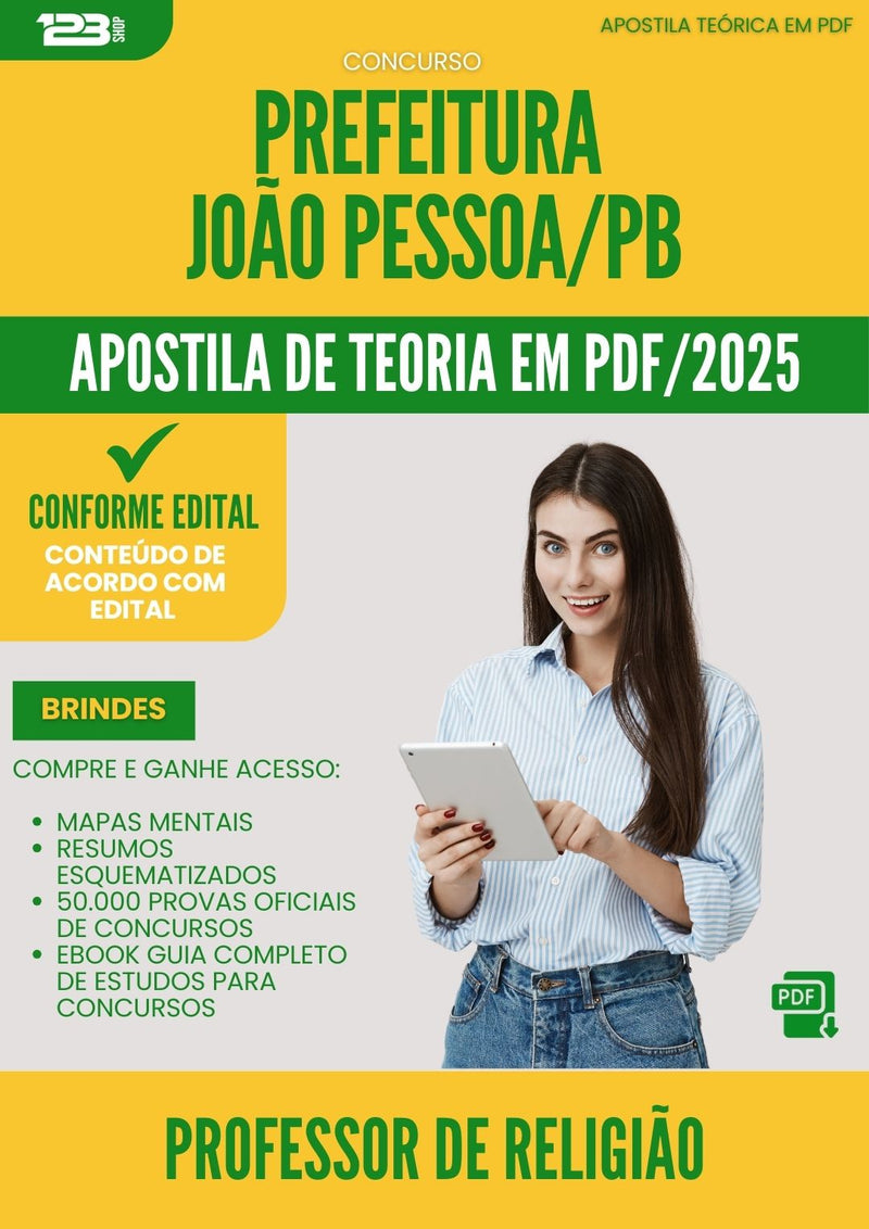 Apostila Teórica para Concurso Professor De Religiao Sme da Prefeitura Joao Pessoa Pb 2025 - Conteúdo de Acordo com Edital