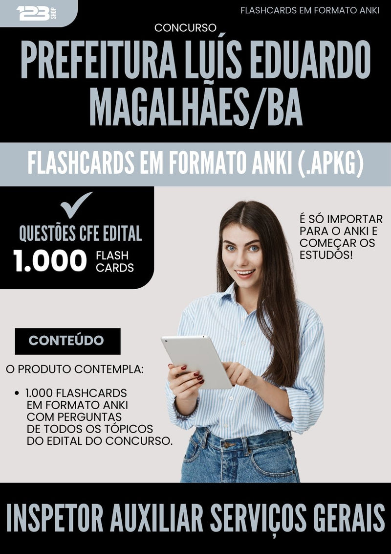 Flashcards para Concurso Inspetor Auxiliar Servicos Gerais da Prefeitura Luis Eduardo Magalhaes Ba 2025 - 1.000 Flashcards de Acordo com Edital