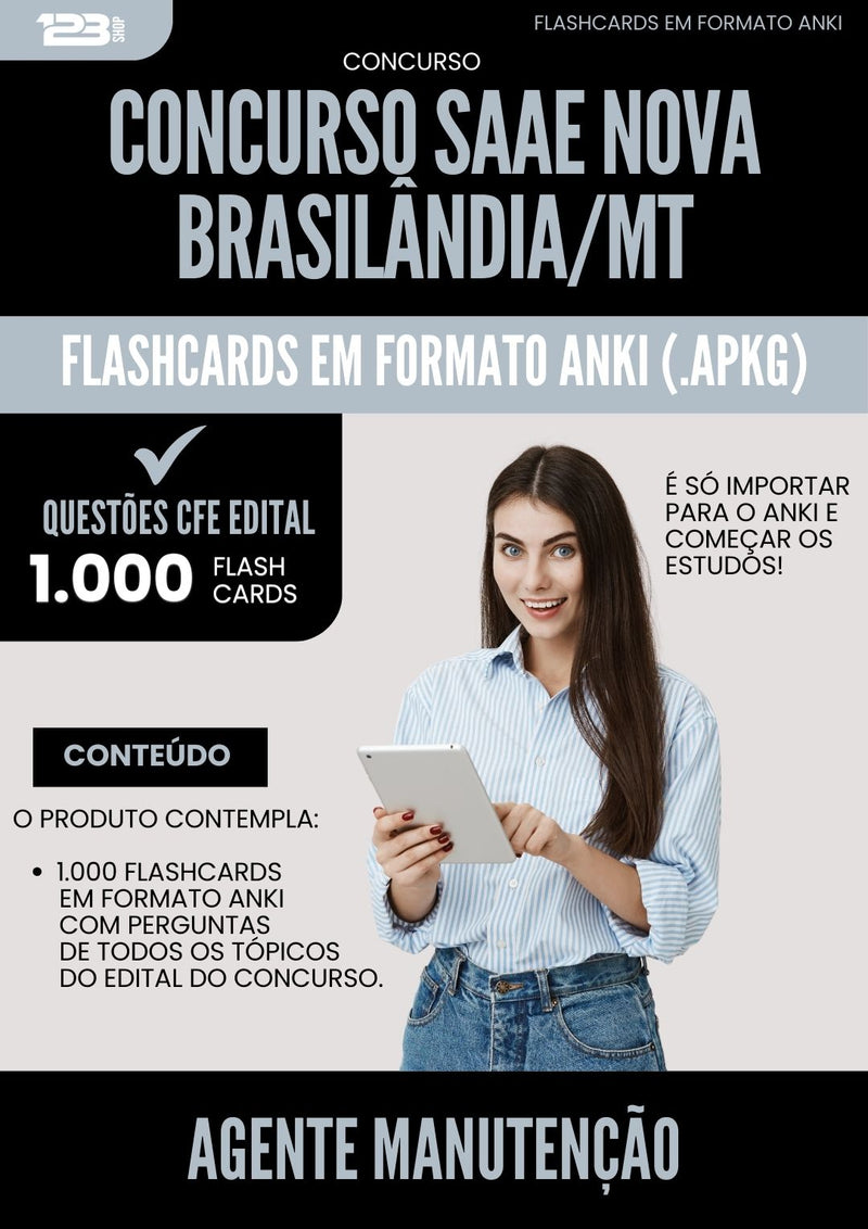 Flashcards para Concurso Agente Manutencao Saae Nova da Prefeitura Brasilandia Mt 2025 - 1.000 Flashcards de Acordo com Edital