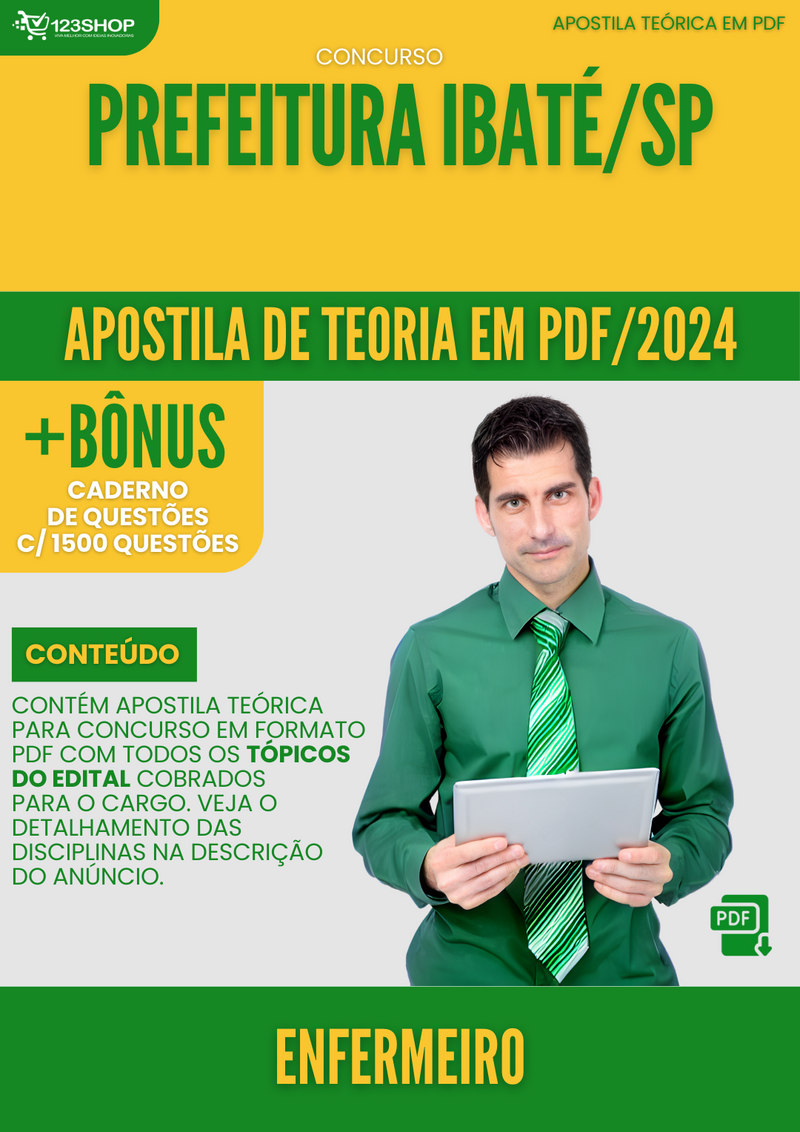 Apostila Teórica para Concurso Pref Ibaté SP 2024 Enfermeiro - Com Caderno de Questões | loja123shop