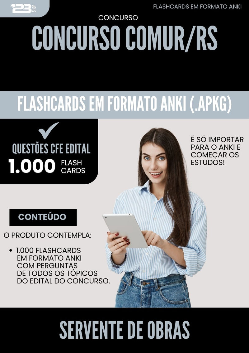 Flashcards para Concurso Servente De Obras Comur Rs 2025 - 1.000 Flashcards de Acordo com Edital
