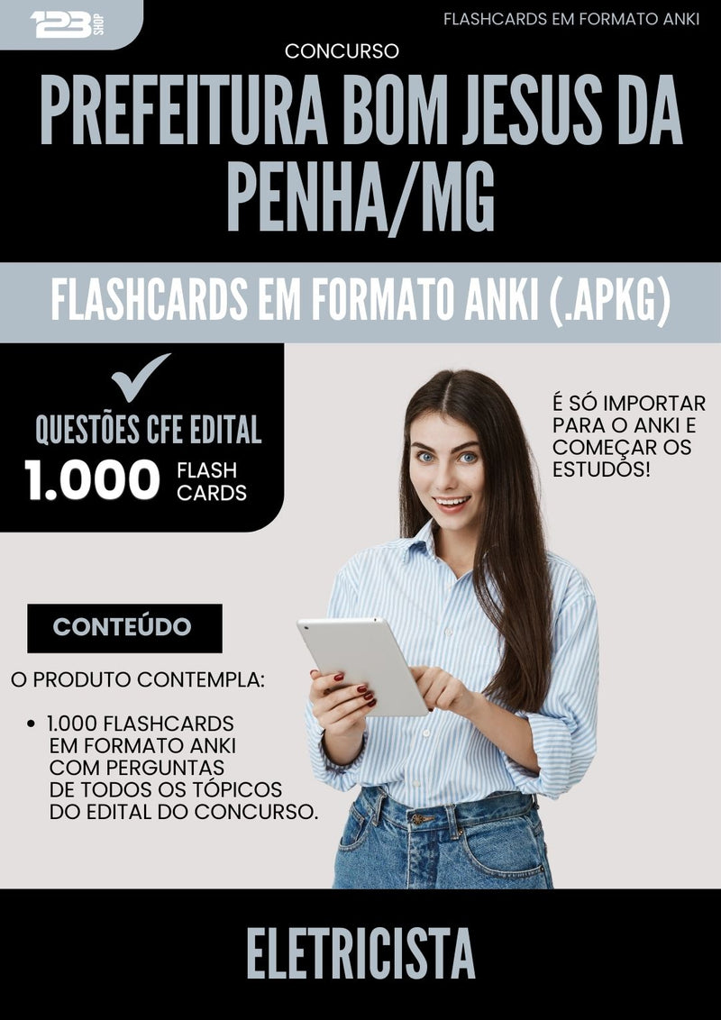 Flashcards para Concurso Eletricista da Prefeitura Bom Jesus Da Penha Mg 2025 - 1.000 Flashcards de Acordo com Edital