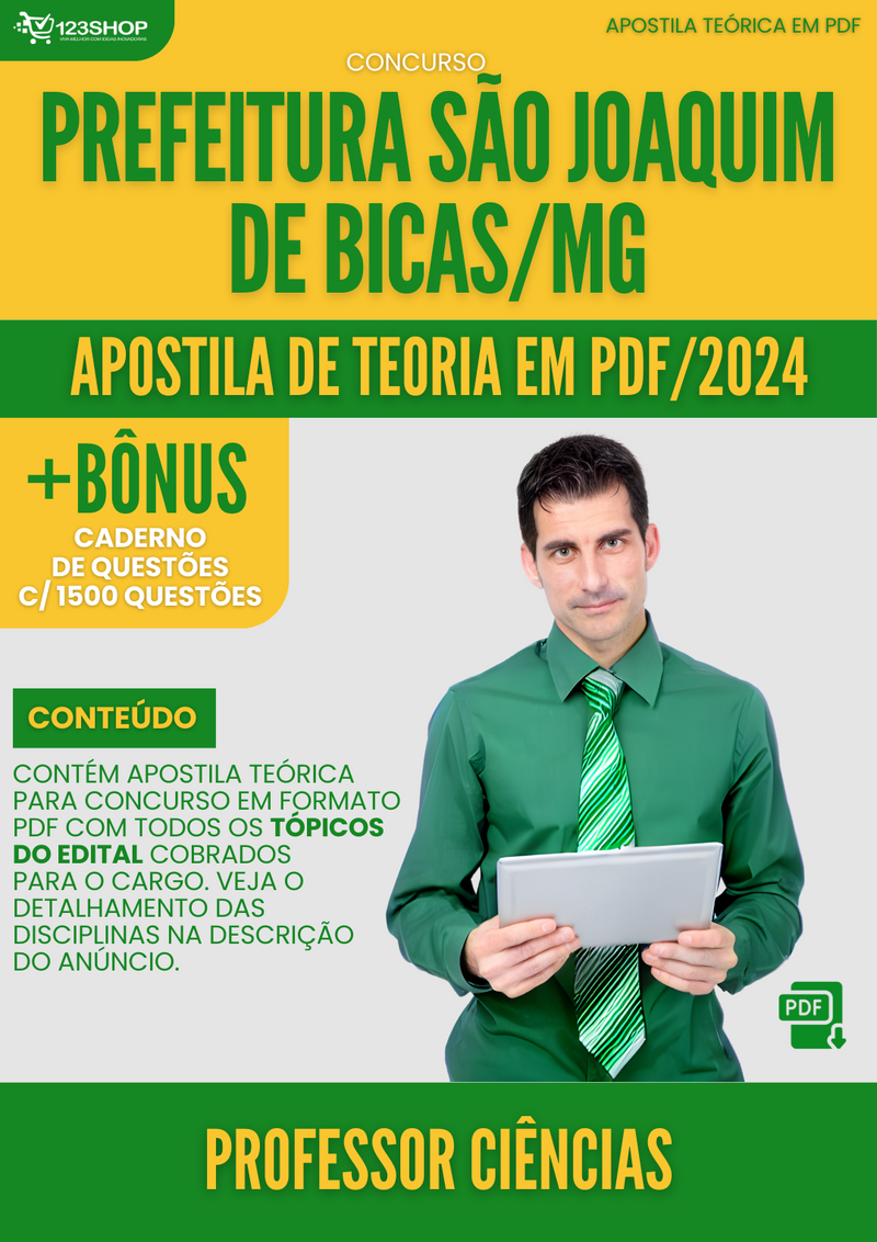 Apostila Teórica para Concurso Pref São Joaquim de Bicas MG 2024 Professor Ciências - Com Caderno de Questões | loja123shop