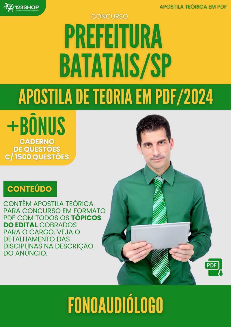 Apostila Teórica para Concurso Pref Batatais SP 2024 Fonoaudiólogo - Com Caderno de Questões | loja123shop