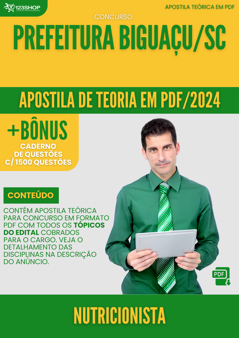 Apostila Teórica para Concurso Prefeitura Biguaçu SC 2024 Nutricionista - Com Caderno de Questões | loja123shop