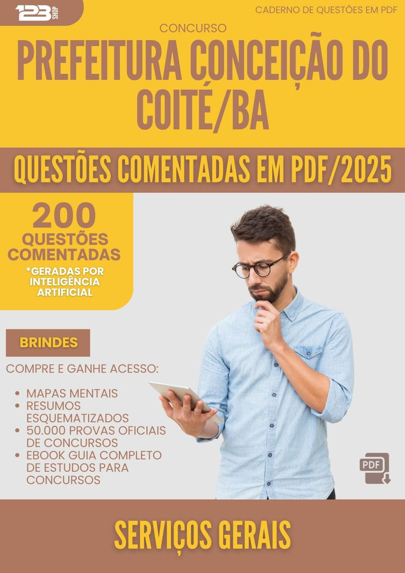 200 Questões Comentadas para Concurso Servicos Gerais da Prefeitura Conceicao Do Coite Ba 2025 - 200 Questões
