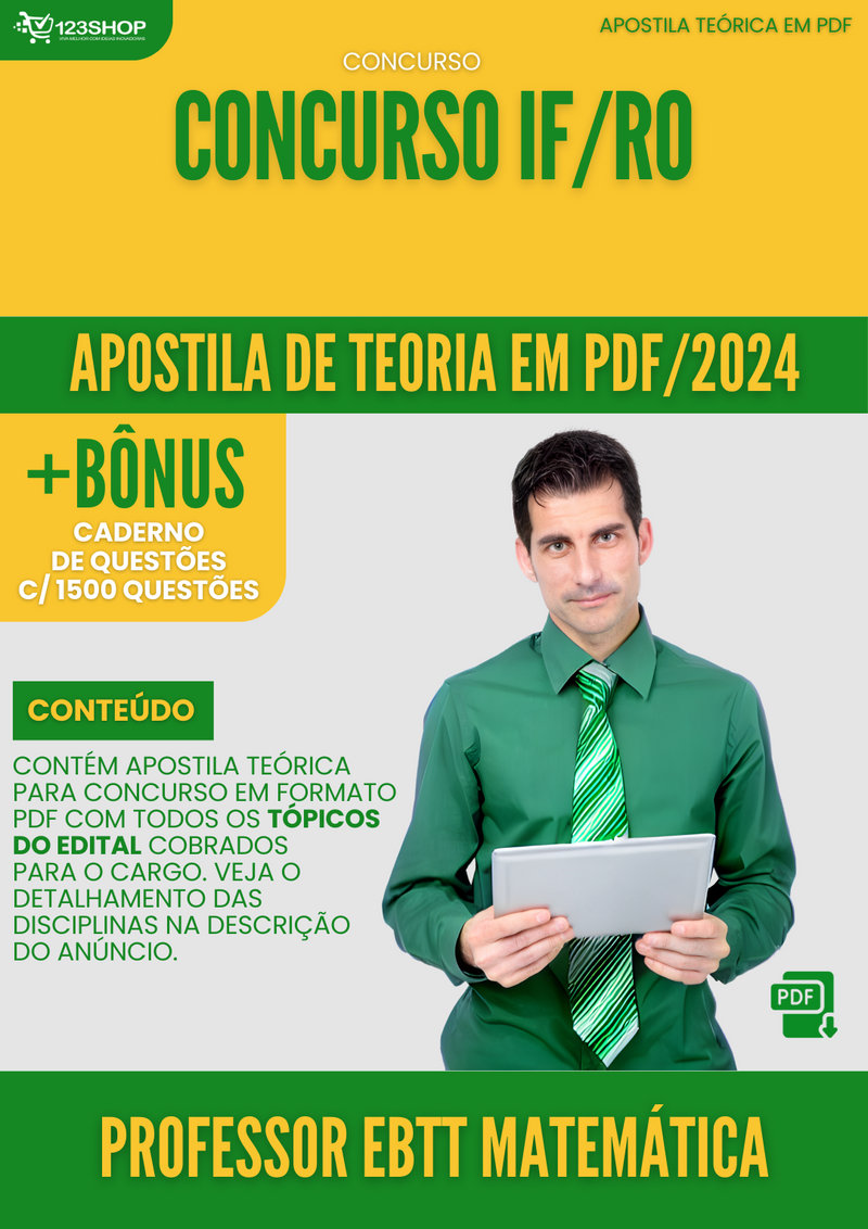 Apostila Teórica para Concurso IFRO 2024 Professor EBTT Matemática - Com Caderno de Questões | loja123shop