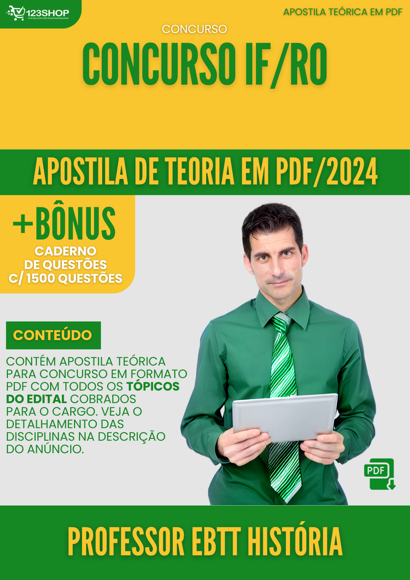 Apostila Teórica para Concurso IFRO 2024 Professor EBTT História - Com Caderno de Questões | loja123shop
